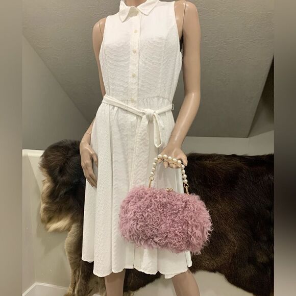 Handmade Genuine Curly Shearling Kisslock Clutch/Shoulder Bag/Crossbody - Picture 4 of 16